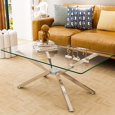 CEWOR 39" Rectangular Tempered Glass Coffee Table, Modern Living Room Center Table