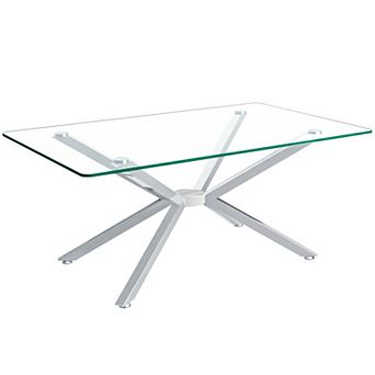 CEWOR 39" Rectangular Tempered Glass Coffee Table, Modern Living Room Center Table