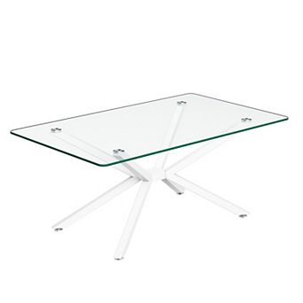CEWOR 39" Rectangular Tempered Glass Coffee Table, Modern Living Room Center Table