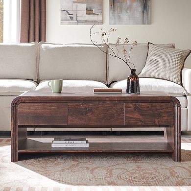 47" Lift Top Coffee Table with Hidden Storage, Modern Wood Center Table with Drawer & Open Shelf