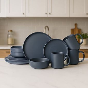 12 pc Stoneware Dinnerware Sets with Mug, Microwave Dishwasher Safe,Dinner Plates Bowls Set for 3