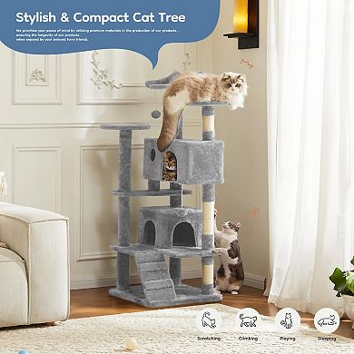 54" Multi-Level Cat Tree with Condos Posts Platform Ladder Toys