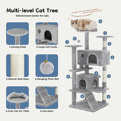 54" Multi-Level Cat Tree with Condos Posts Platform Ladder Toys