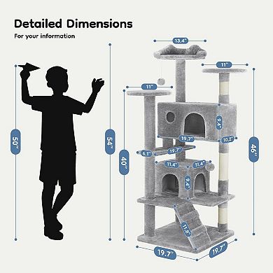 54" Multi-Level Cat Tree with Condos Posts Platform Ladder Toys