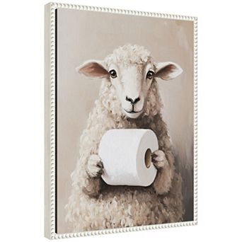 Sylvie Cure Sheep Toilet Paper Roll Toilet Bathroom Art Framed Canvas by The Creative Bunch Studio
