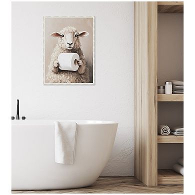 Sylvie Cure Sheep Toilet Paper Roll Toilet Bathroom Art Framed Canvas by The Creative Bunch Studio