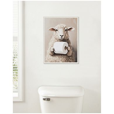 Sylvie Cure Sheep Toilet Paper Roll Toilet Bathroom Art Framed Canvas by The Creative Bunch Studio