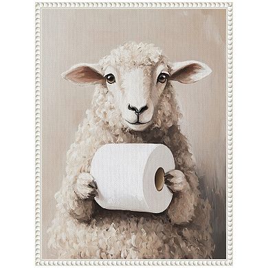 Sylvie Cure Sheep Toilet Paper Roll Toilet Bathroom Art Framed Canvas by The Creative Bunch Studio