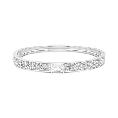 SHYMI Pavé Bangle w/ Center Stone — .925 Silver, 14K Gold-Plated, CZ
