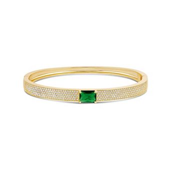 SHYMI Pavé Bangle w/ Center Stone — .925 Silver, 14K Gold-Plated, CZ