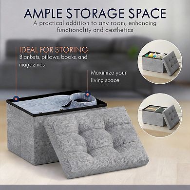 Foldable Linen Storage Ottoman Footrest Stool