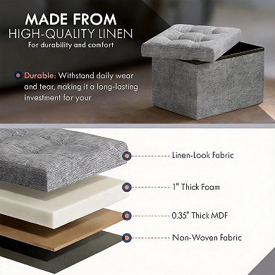 Foldable Linen Storage Ottoman Footrest Stool