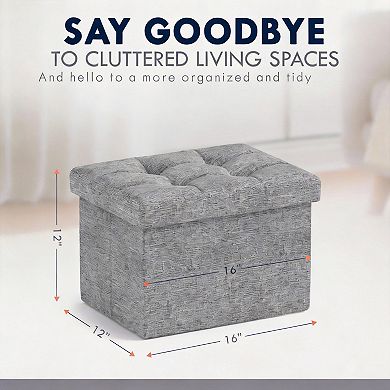 Foldable Linen Storage Ottoman Footrest Stool