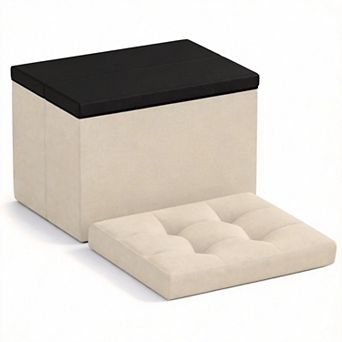 Foldable Linen Storage Ottoman Footrest Stool
