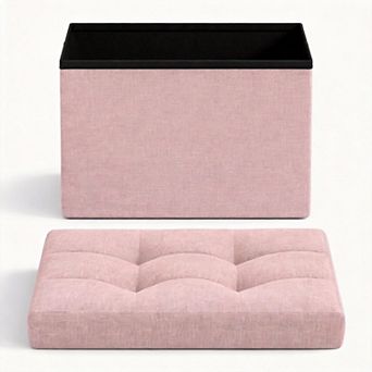 Foldable Linen Storage Ottoman Footrest Stool