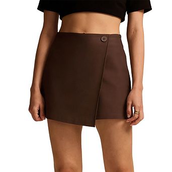 Women's Wrap Front Mini Skirt High Waisted Single Button A Line Casual Work Short Skirt