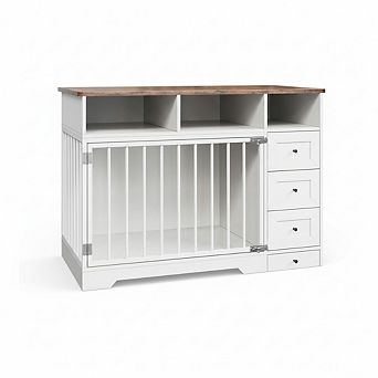 Farmhouse Dog Crate Furniture Kennel with Storage Drawers