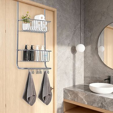 Over the Door Metal Shower Caddy with 2 Baskets and 6 Hooks