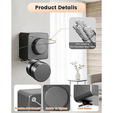 Heavy Duty 16.7ft Retractable Steel Wire Clothesline 40lb Indoor Outdoor