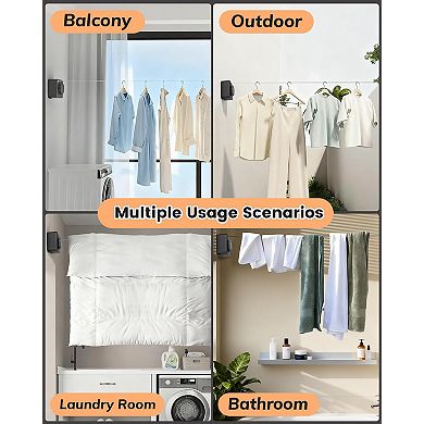 Heavy Duty 16.7ft Retractable Steel Wire Clothesline 40lb Indoor Outdoor