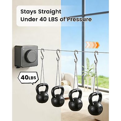 Heavy Duty 16.7ft Retractable Steel Wire Clothesline 40lb Indoor Outdoor