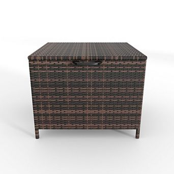 Outdoor Rattan Storage Box with Wheels and Handles