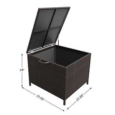 Outdoor Rattan Storage Box with Wheels and Handles