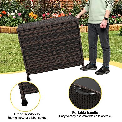 Outdoor Rattan Storage Box with Wheels and Handles