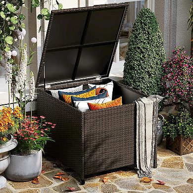 Outdoor Rattan Storage Box with Wheels and Handles