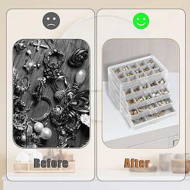 5-Drawer Clear Jewelry Organizer Box Velvet Lining Stackable Gift