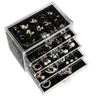 5-Drawer Clear Jewelry Organizer Box Velvet Lining Stackable Gift