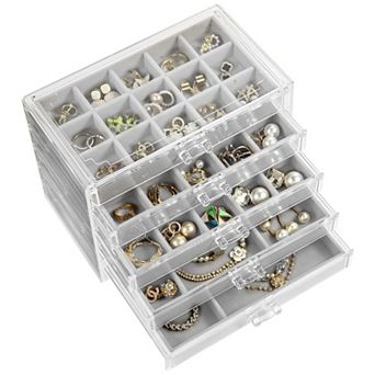 5-Drawer Clear Jewelry Organizer Box Velvet Lining Stackable Gift