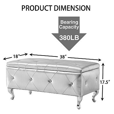 CEWOR Leather Storage Ottoman Bench, Crystal Button Tufted Footrest for End of Bed, Living Room