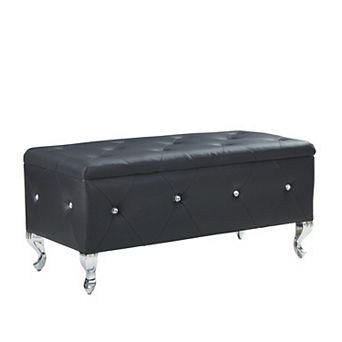 CEWOR Leather Storage Ottoman Bench, Crystal Button Tufted Footrest for End of Bed, Living Room