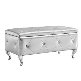 CEWOR Leather Storage Ottoman Bench, Crystal Button Tufted Footrest for End of Bed, Living Room
