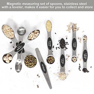 9 pieces Magnetic Stainless Measuring Spoons with Leveler Stackable Spice Jar Fit