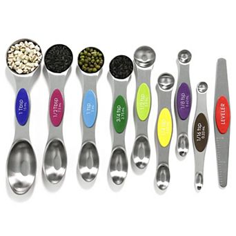 9 pc Magnetic Stainless Measuring Spoons with Leveler Stackable Spice Jar Fit