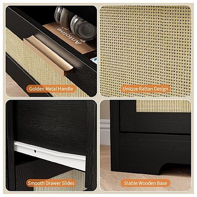 Modern Rattan Wood Dresser with 12 Drawers for Bedroom Storage