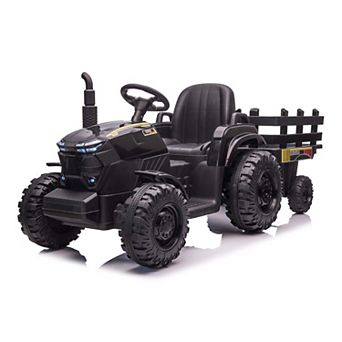 ANIXOL 12V Kids Ride-On Tractor with Trailer, Dual Motors, LED Lights, USB Music