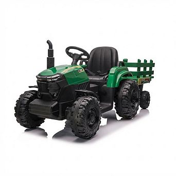 ANIXOL 12V Kids Ride-On Tractor with Trailer, Dual Motors, LED Lights, USB Music