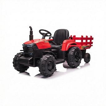 ANIXOL 12V Kids Ride-On Tractor with Trailer, Dual Motors, LED Lights, USB Music