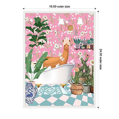 Sylvie Maximalist Llama Bath Framed Canvas by Honey Island Studio