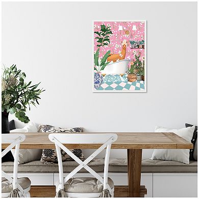 Sylvie Maximalist Llama Bath Framed Canvas by Honey Island Studio