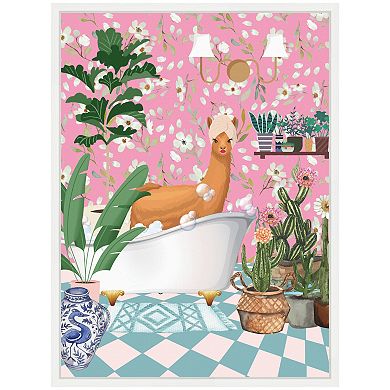 Sylvie Maximalist Llama Bath Framed Canvas by Honey Island Studio