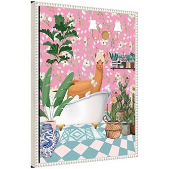 Sylvie Maximalist Llama Bath Framed Canvas by Honey Island Studio