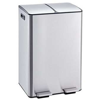 Dual Trash Can, 16 Gal Stainless Steel Kitchen Garbage Can with Lid and Inner Bucket, Double Trash