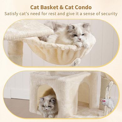 43.3" Cat Tree Tower Condo Plush Perch Hammock Sisal Posts
