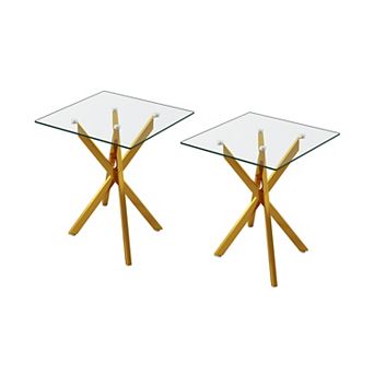 CEWOR 2 pc Modern Square Glass Edge Table,Clear Tempered