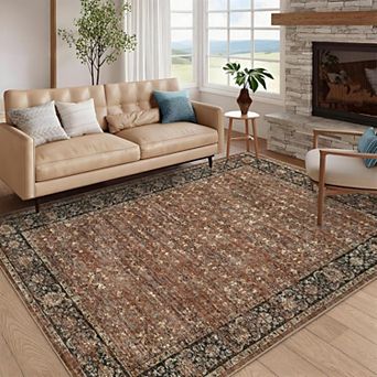 Washable Vintage Floral Rug - Non-Slip Low Pile Foldable Mat for Home