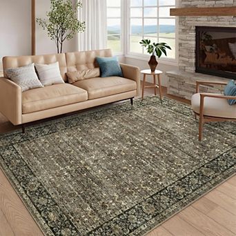 Washable Vintage Floral Rug - Non-Slip Low Pile Foldable Mat for Home
